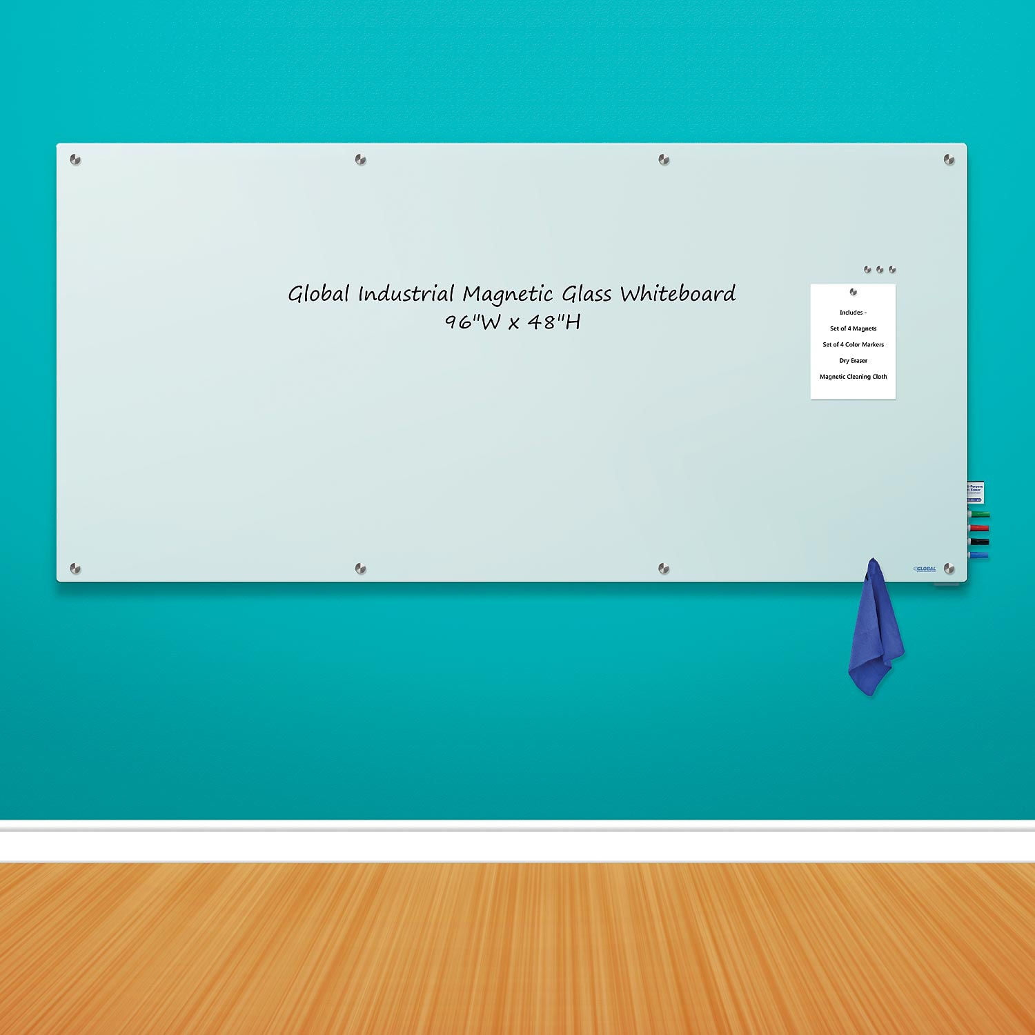 Global Industrial 695469 Magnetic Glass Whiteboard, 96 x 48 in. - White