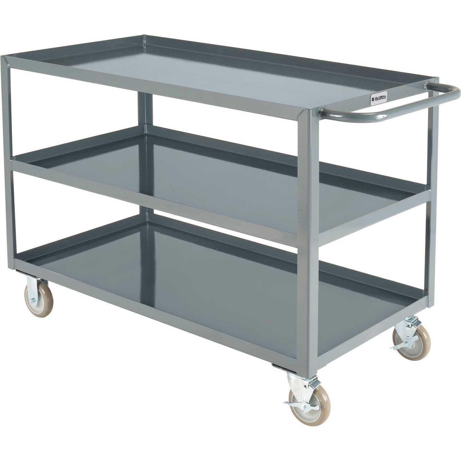 Welded Steel Utility Cart, 3 Tray Shelves, 24"Wx48"L