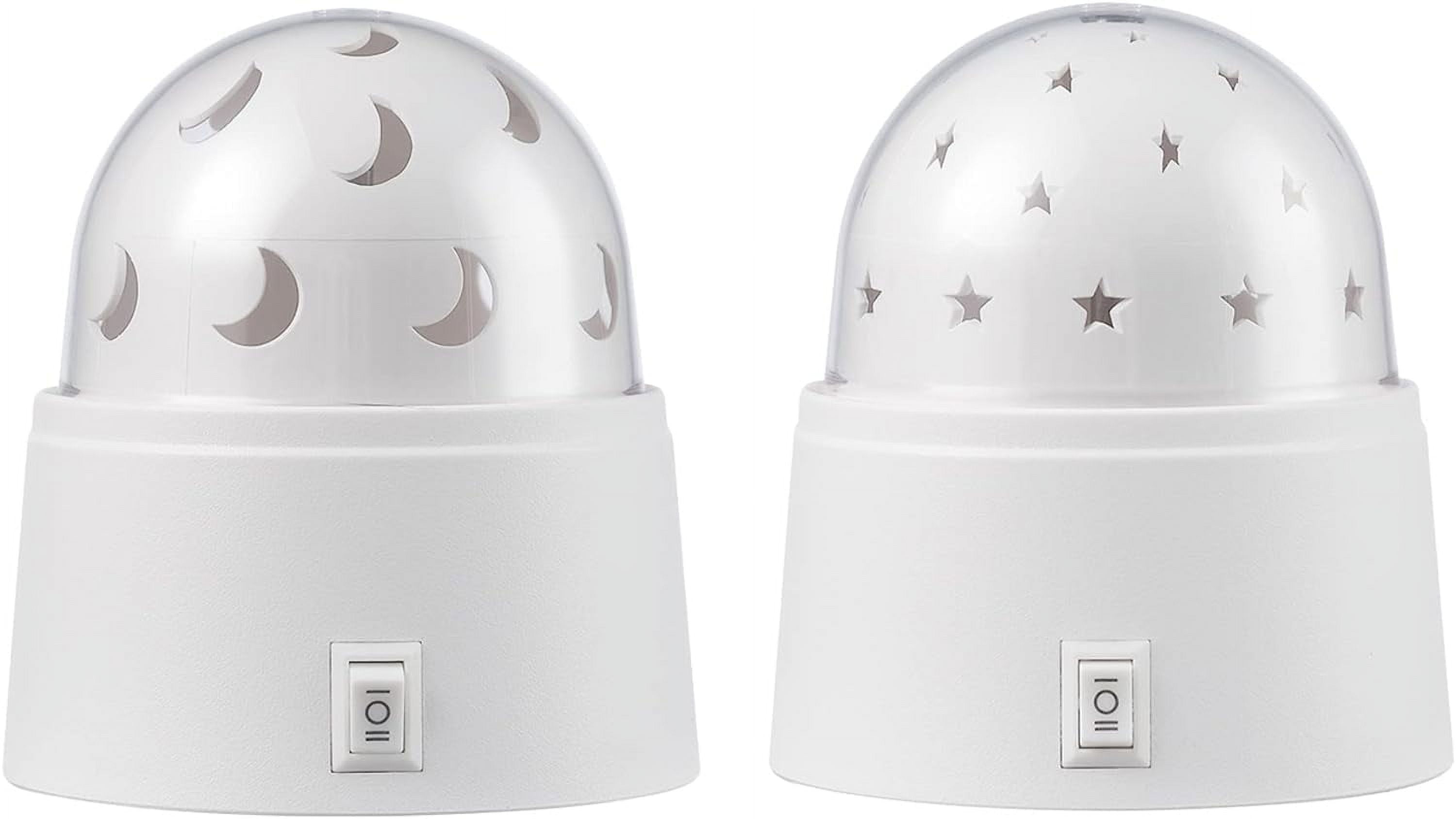 Globe Electric 13767 Rotating Projector Star and Moon LED Integrated Night Lights 2-Pack, 1x Star, 1x Moon, Battery Operated, 30 Min Timer, On/of Button, White Finish