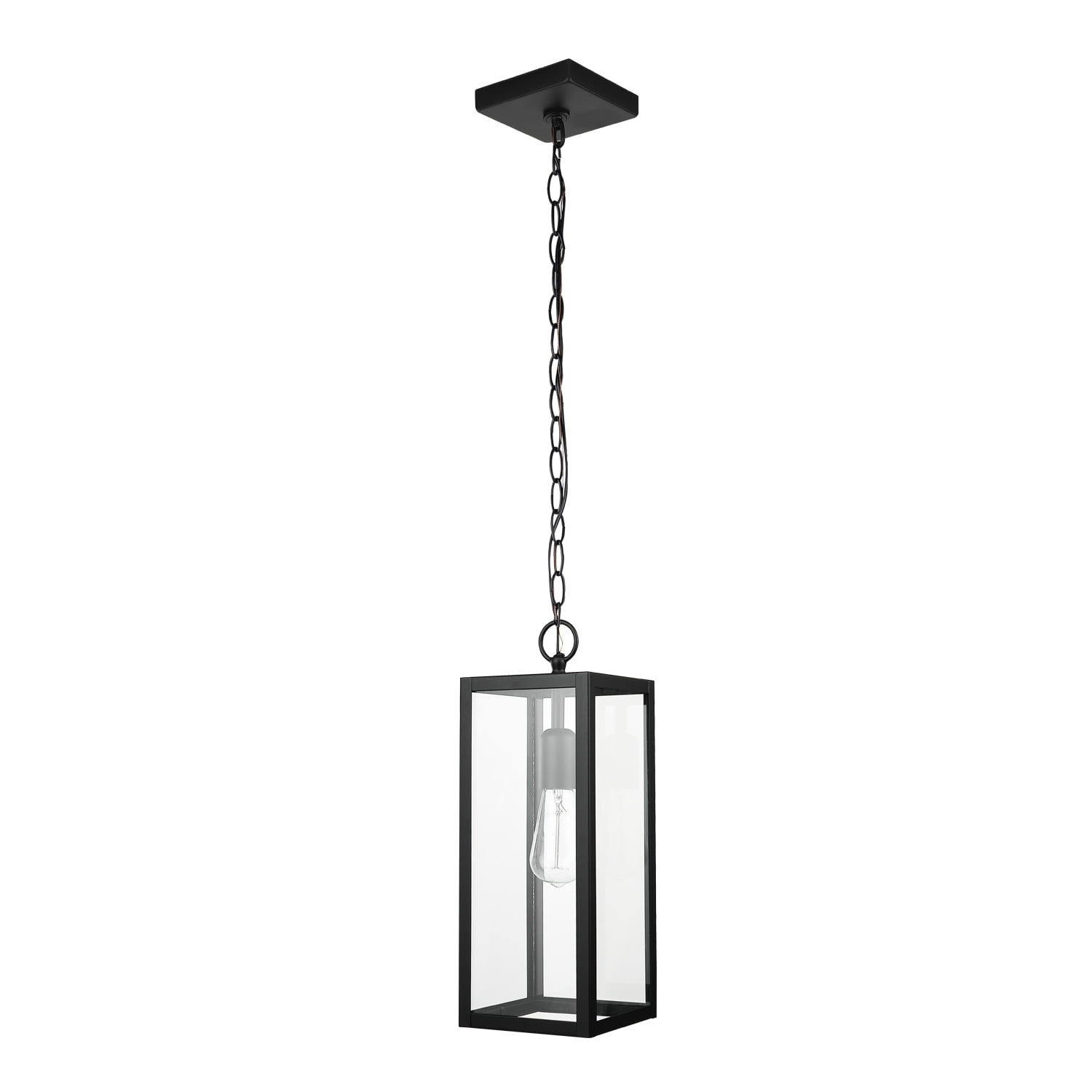 1-Light Matte Black Outdoor Pendant Lighting with Clear Glass Shade