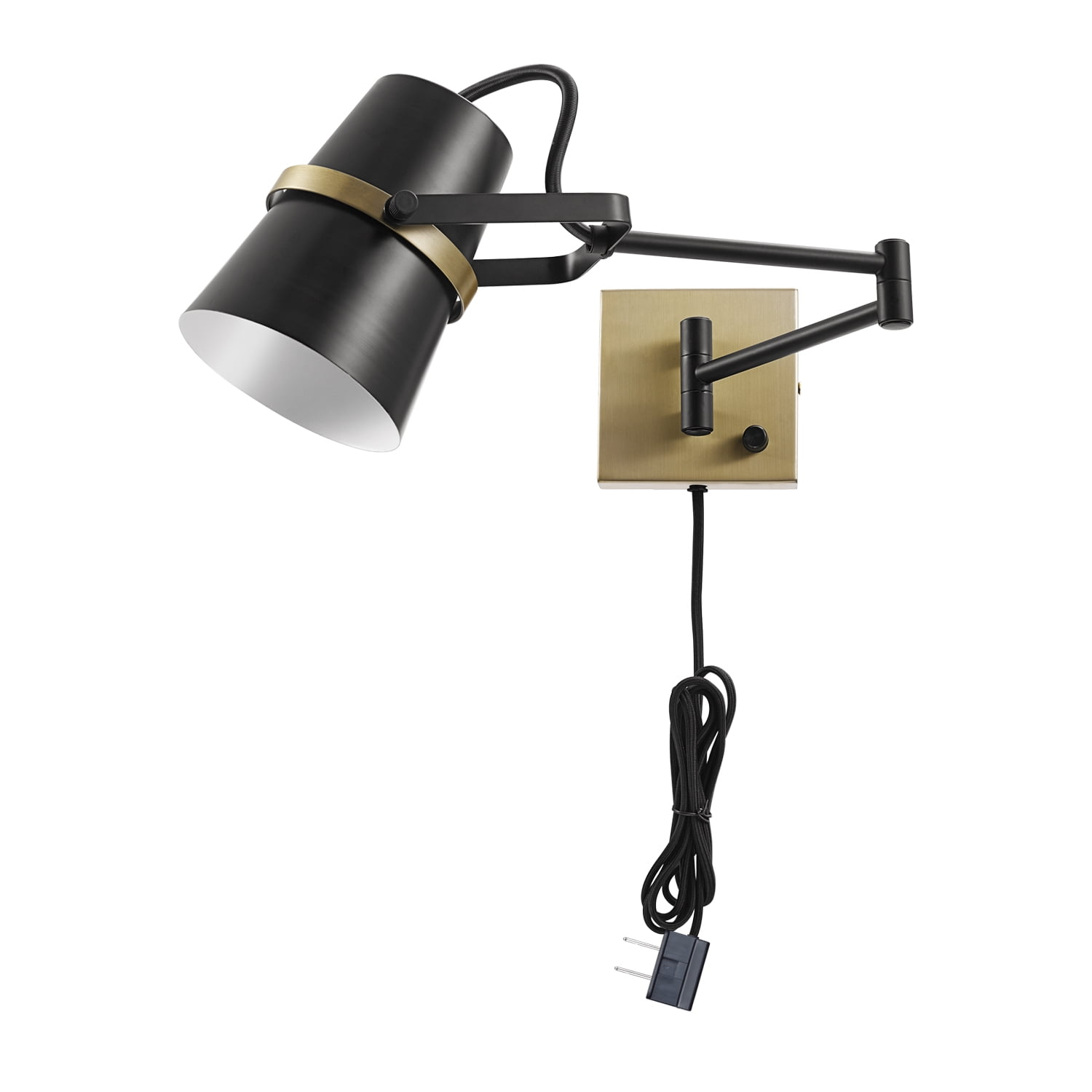 Globe Electric McKibbon 1-Light Swing Arm Wall Sconce, Plug-in or Hardwire, Matte Black, 51345