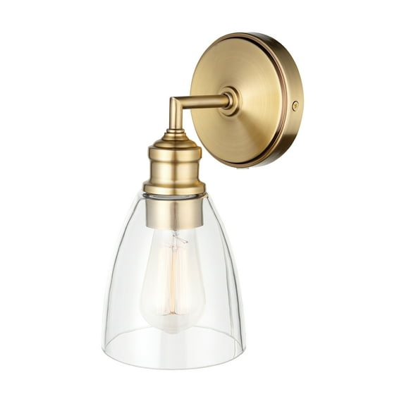 Globe Electric Molly 1-Light Matte Brass Plug-In or Hardwire Wall Sconce with Clear Glass Shade, Bulb Included, 51613