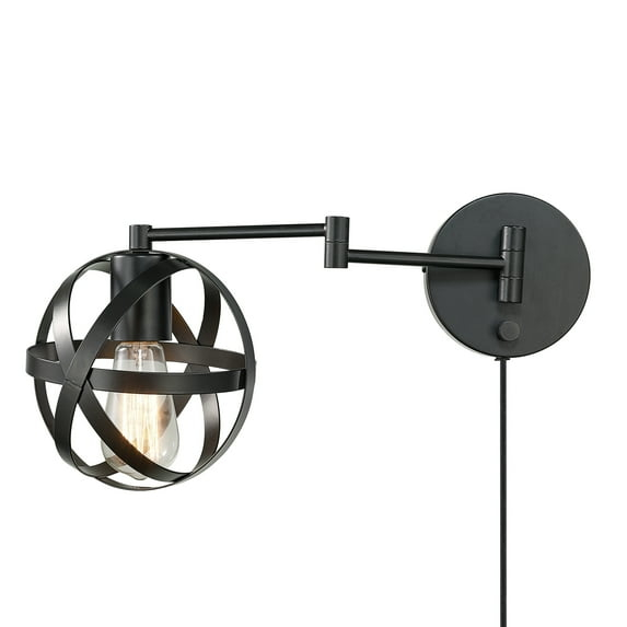 Globe Electric Tatum 1-Light Dark Bronze Plug-In or Hardwire Swing Arm Wall Sconce, 51544
