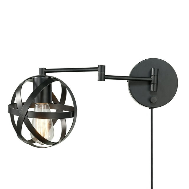 Globe Electric Tatum 1-Light Dark Bronze Plug-In or Hardwire Swing Arm Wall Sconce, 51544