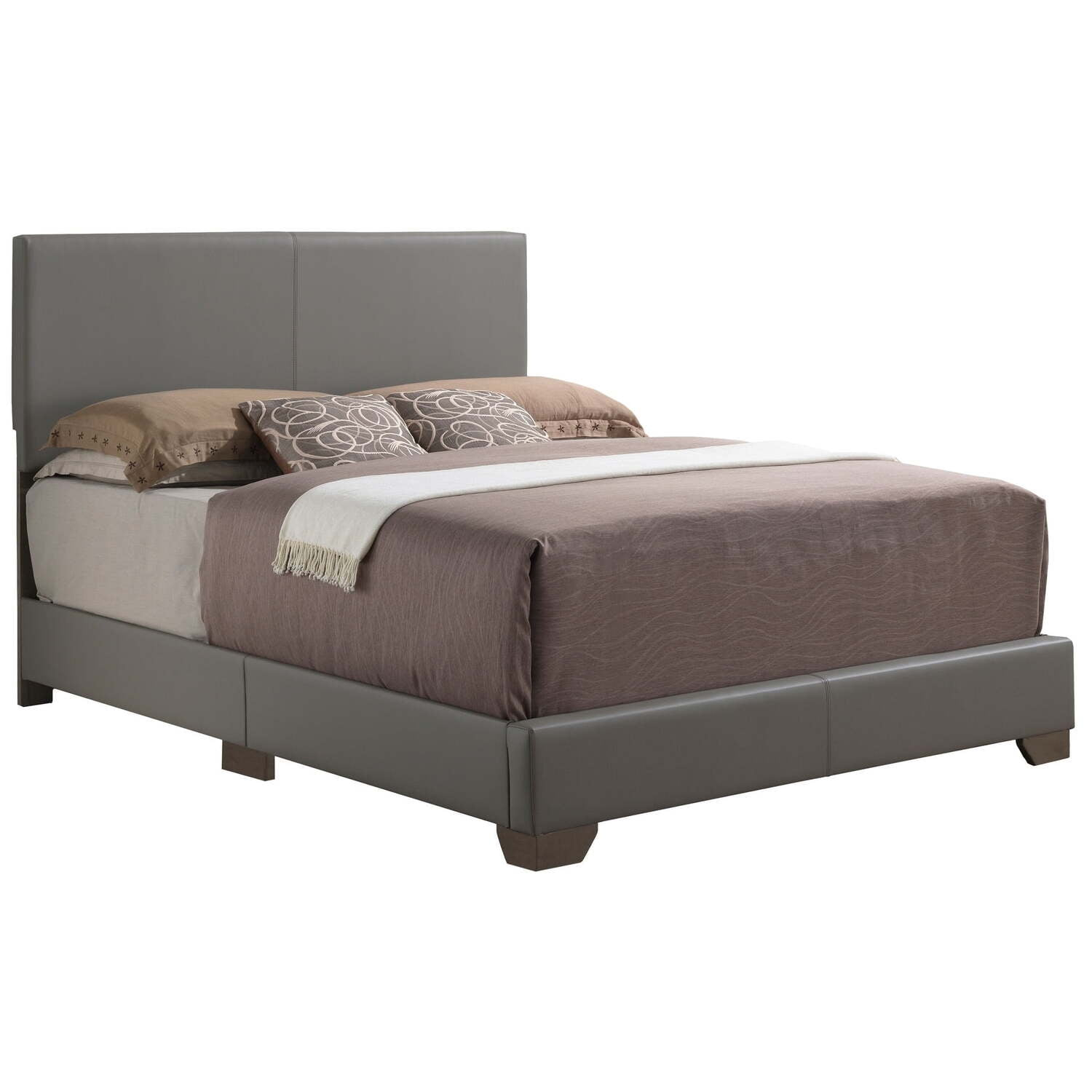 Glory Furniture Aaron Faux Leather Upholstered Full Bed in Light Gray