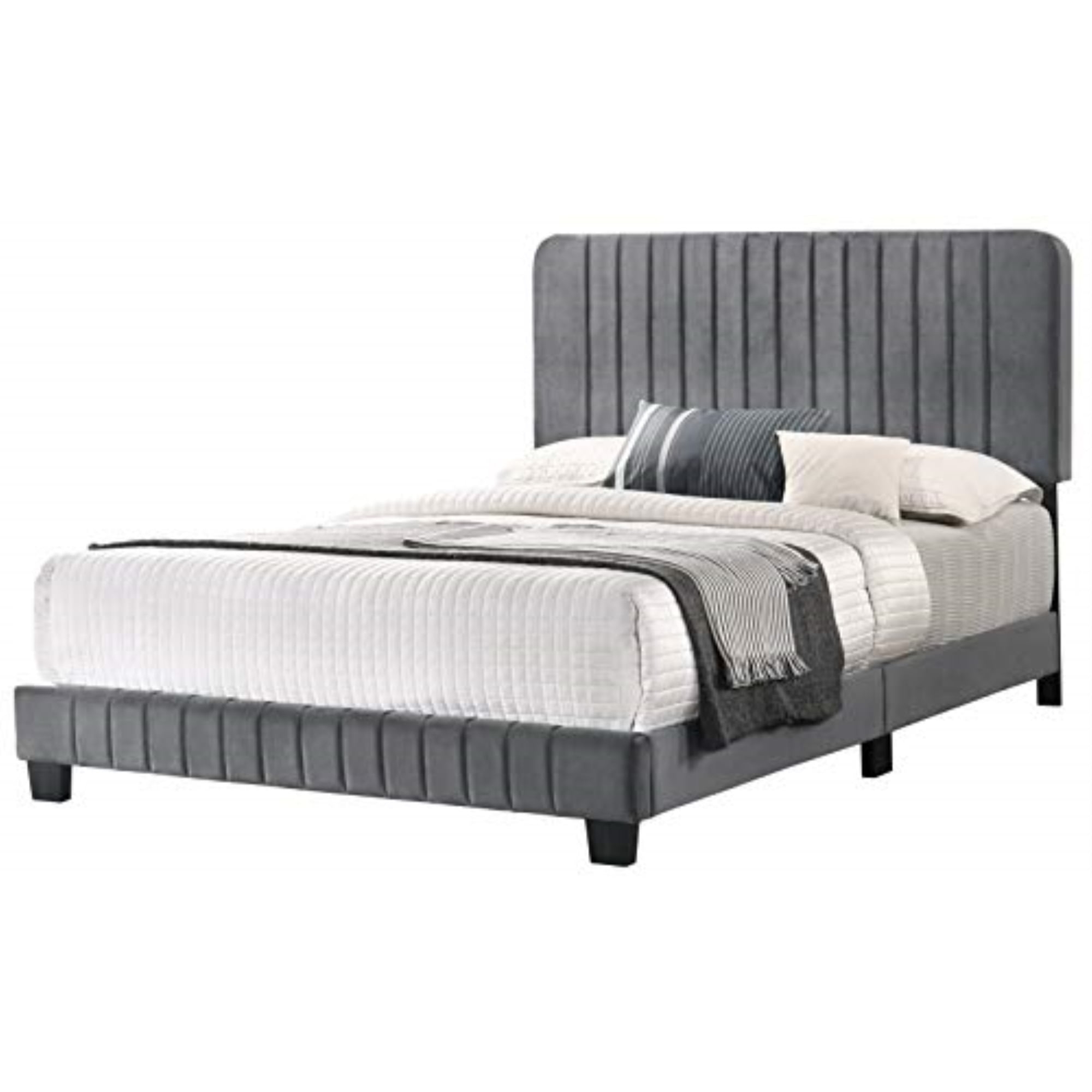 Glory Furniture Lodi Velvet Upholstered King Bed in Gray