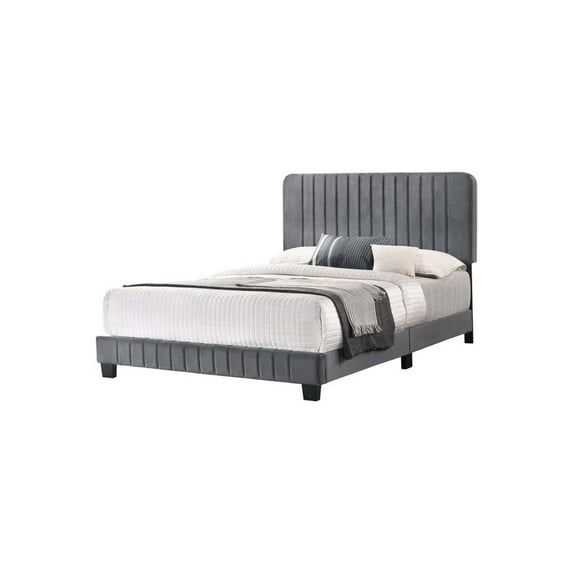 Glory Furniture Lodi Velvet Upholstered King Bed in Gray