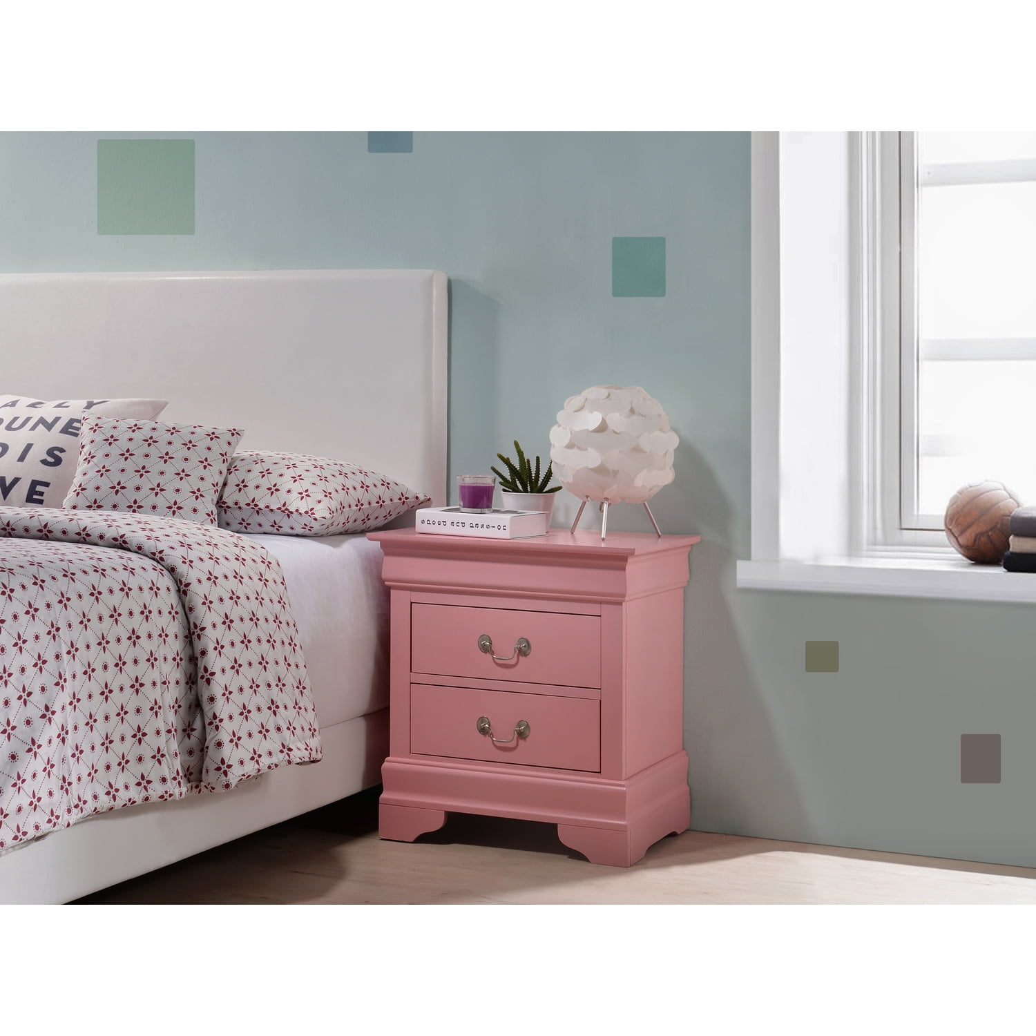 Glory Furniture Louis Phillipe 2 Drawer Nightstand in Pink
