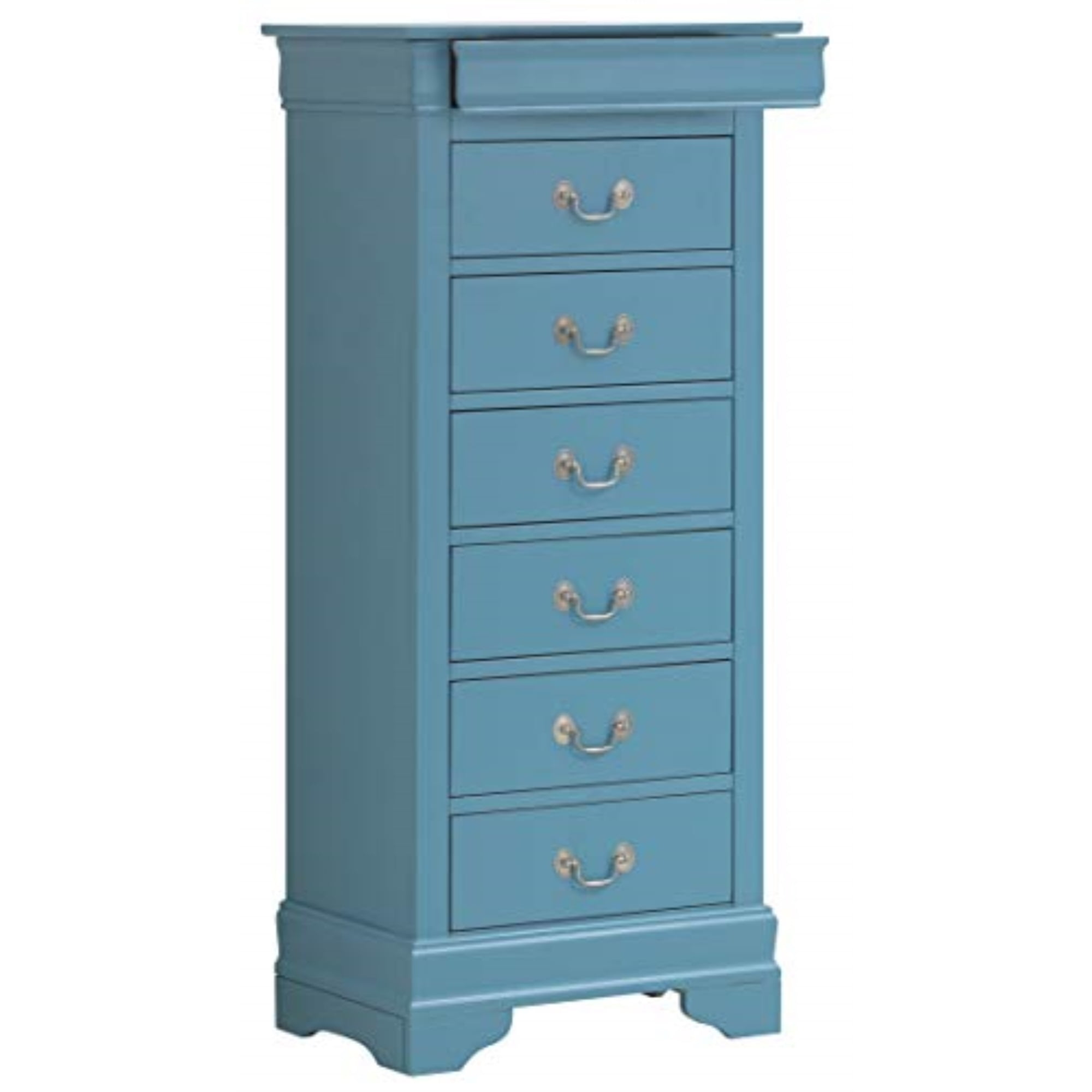 Glory Furniture Louis Phillipe 7 Drawer Lingerie Chest in Teal