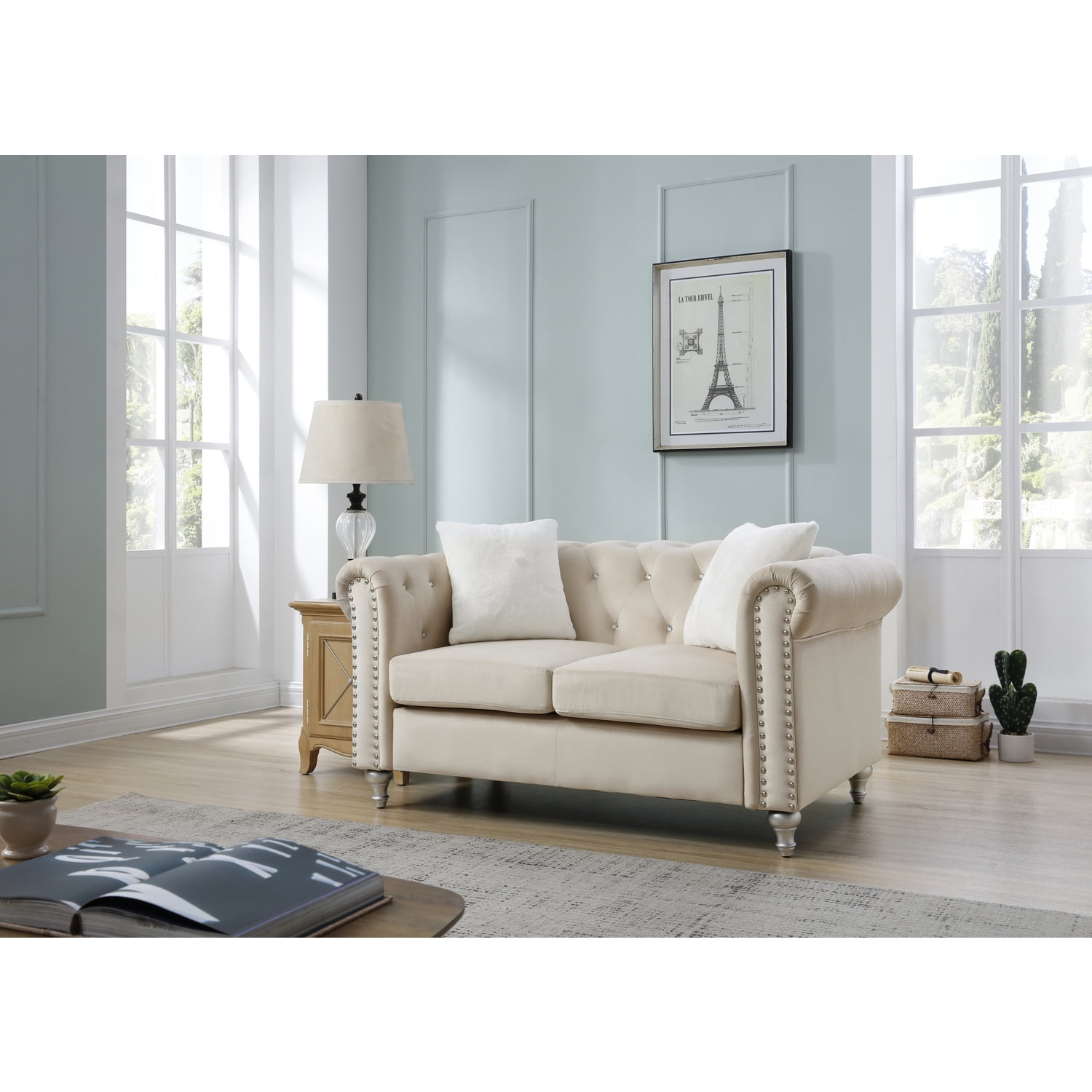 Glory Furniture Raisa Velvet Loveseat in Beige