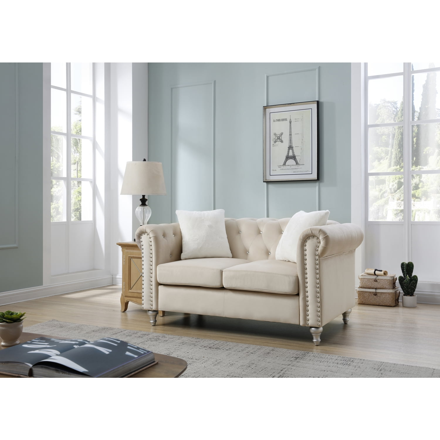 Glory Furniture Raisa Velvet Loveseat in Beige