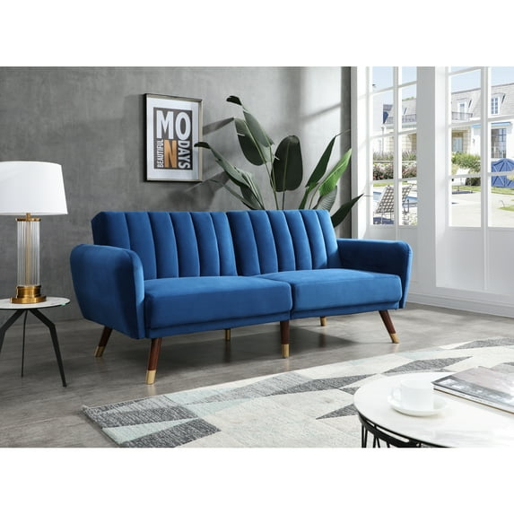 Glory Furniture Siena Velvet Upholstered Convertible Sofa in Navy Blue