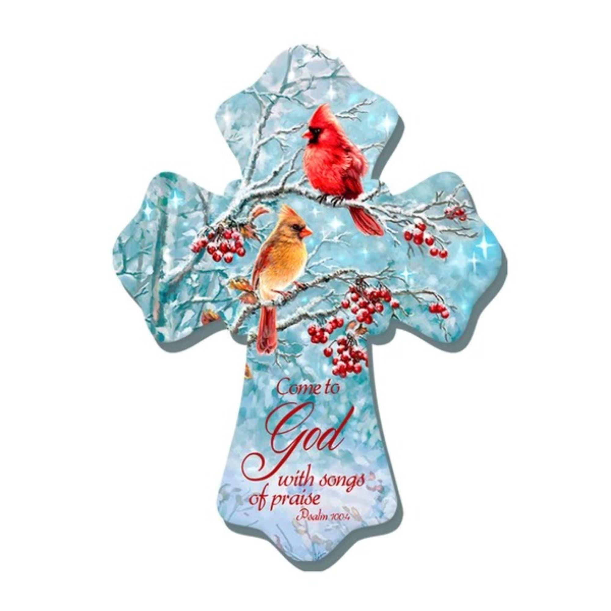 Glow Decor Winter Cardinals Wooden Cross