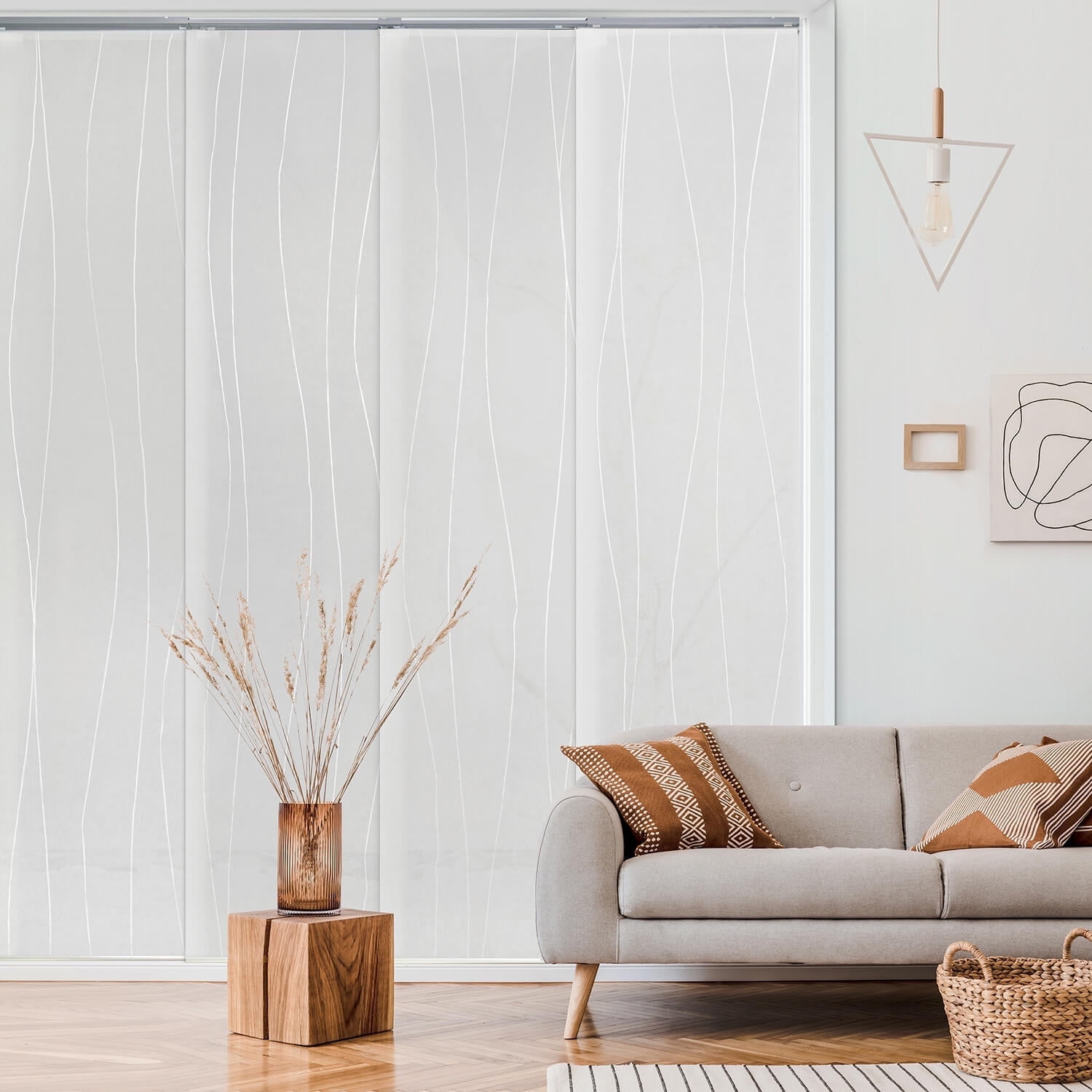 GoDear Design Adjustable Sliding Panel Track Blind 45.8"- 86" W x 96" H, Vertical Blinds Cordless, Light Filtering, Catch Me