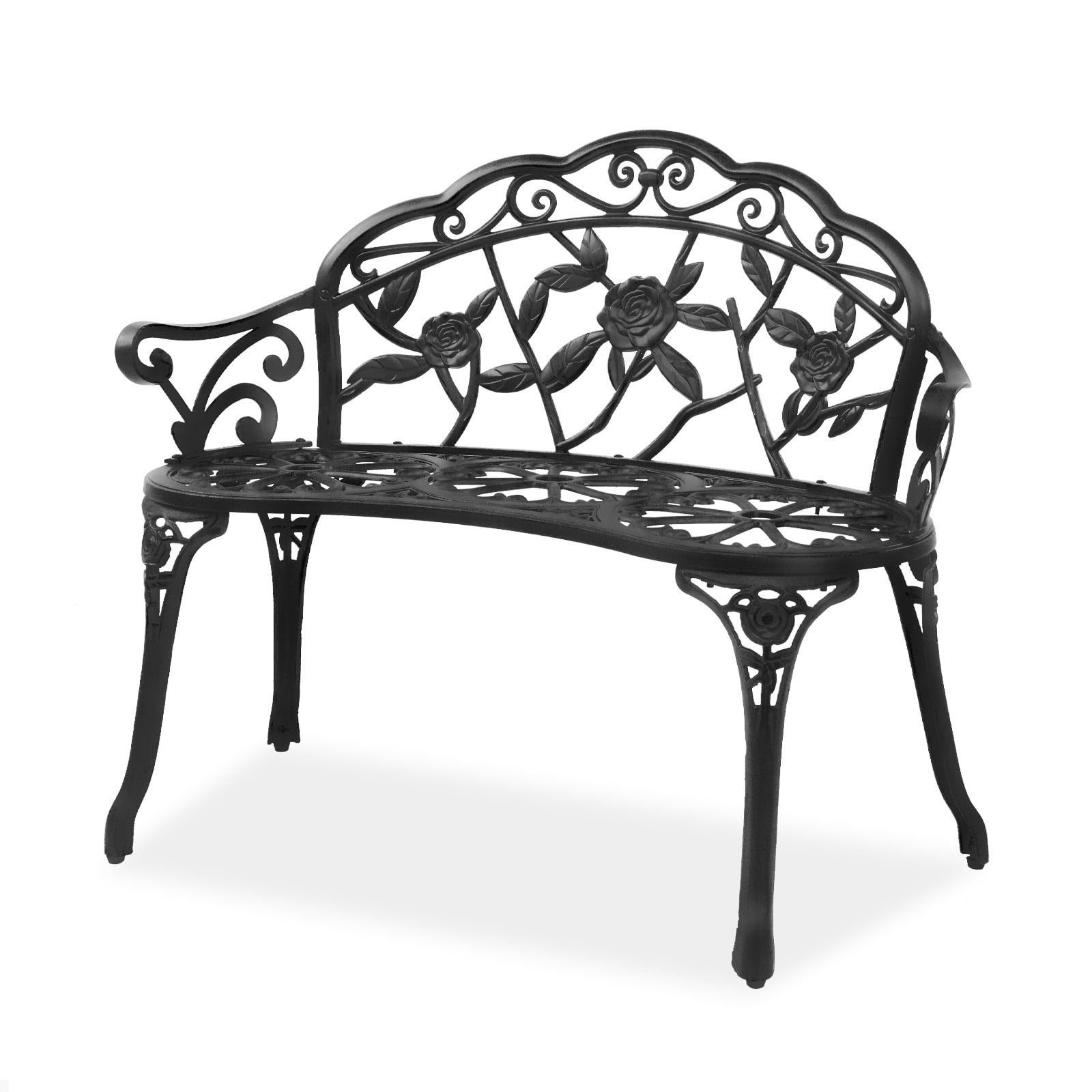 GoDecor Cast Aluminum Bench for Outdoors, Patio Garden Bench, Black Color, Metal Bench