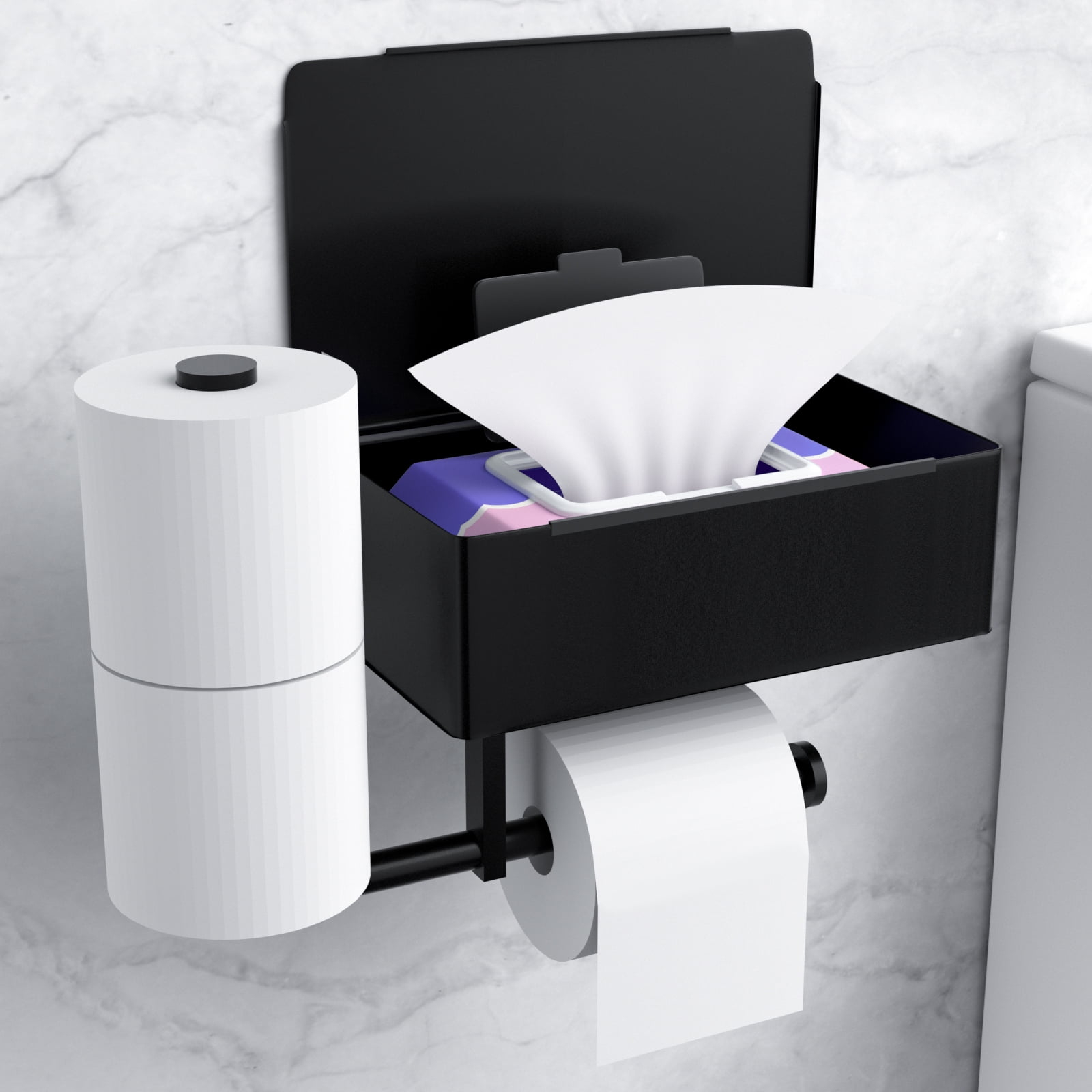 Goaxuzt Toilet Paper Holder Wall Mount Stainless Steel Shelf with Toilet Roll Storage & Wipes Dispenser for Bathroom