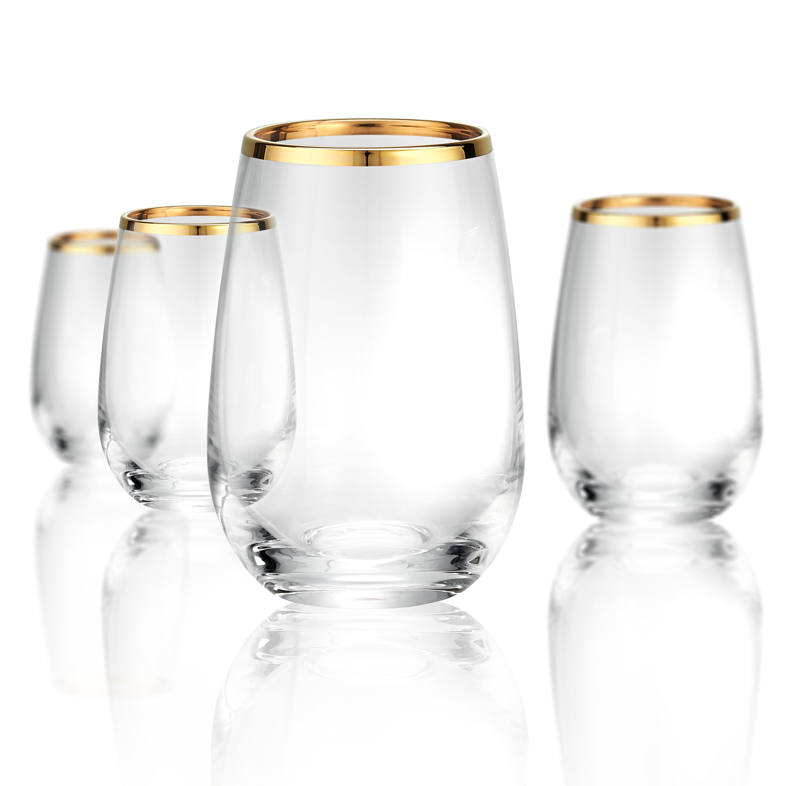 Gold Band Stemless Glass 15Oz, Set Of 4
