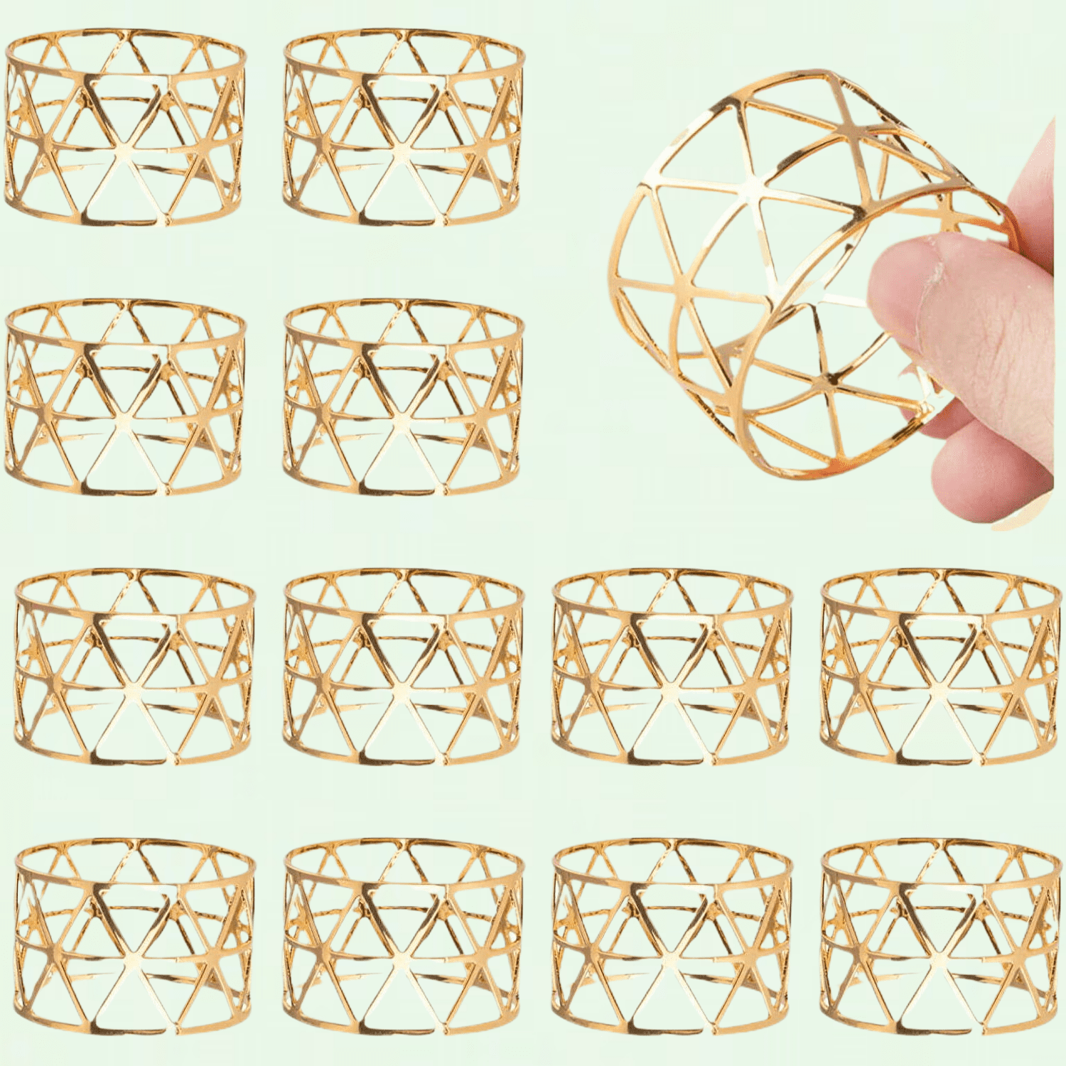 12PCS – Napkin Rings, Gold Napkin Rings Set of 12, Holiday Napkin Holders for Dining, Anniversary, Birthday, Christmas, Easter, Fall, Halloween, Thanksgiving, Party of Table Setting