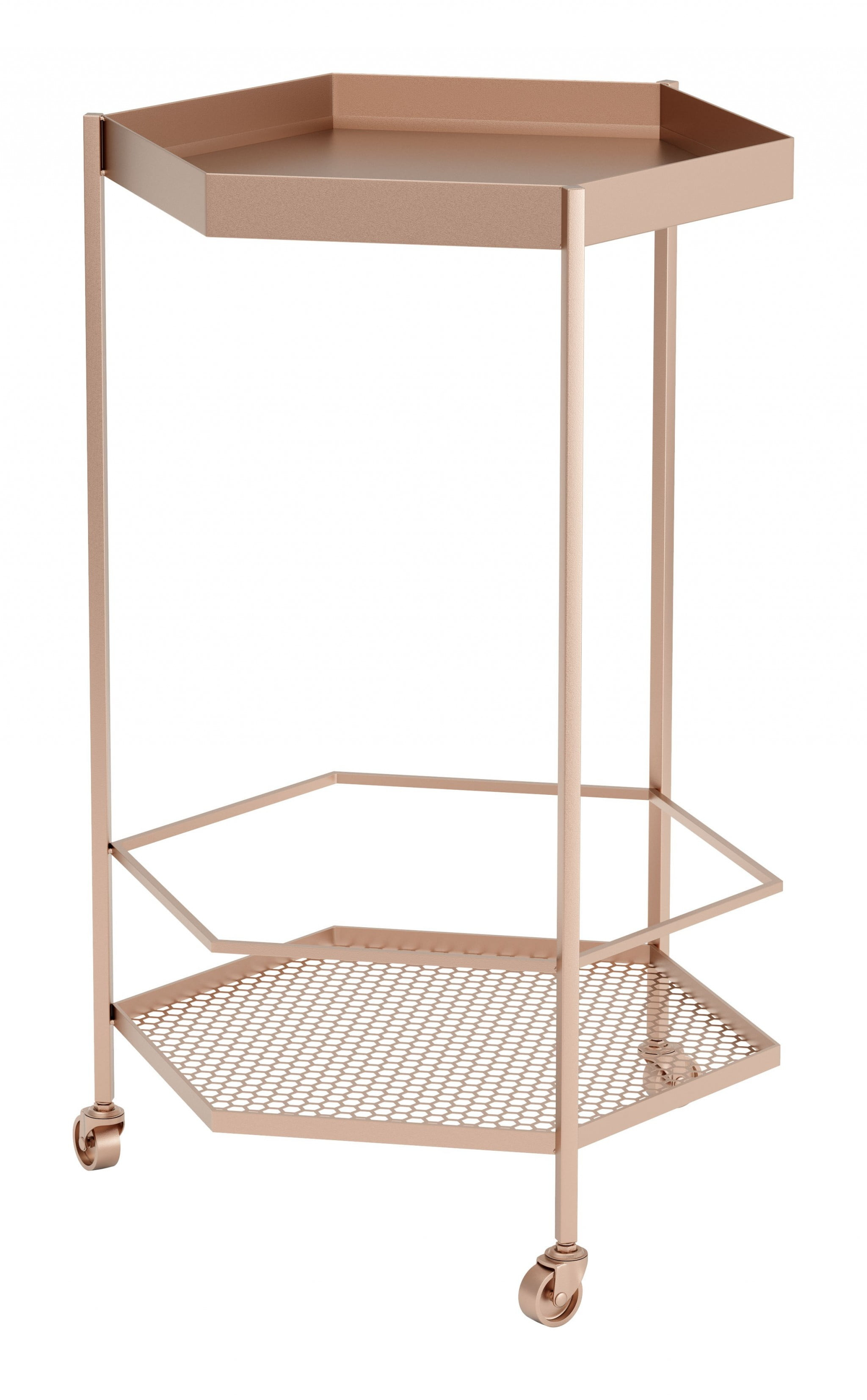ZUO Hex Modern Steel Metal Bar Cart with Hexagon Shelves in Gold Finish