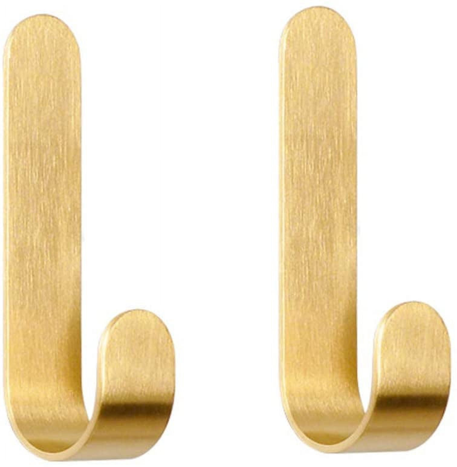 Golden Brass Bathroom Towel Hook - No Drill, Adhesive Installation - 2-Pack of Shower Kitchen Wall Hanging Hooks - Tasteful Design for Coats, Towels, and More - Easy Install -