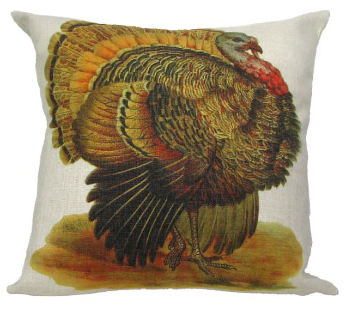 18" White and Yellow Vintage Autumnal Turkey Throw Pillow