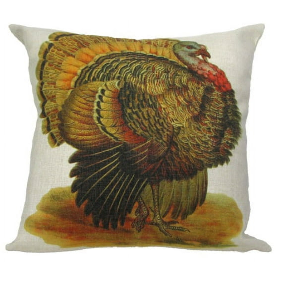 18" White and Yellow Vintage Autumnal Turkey Throw Pillow