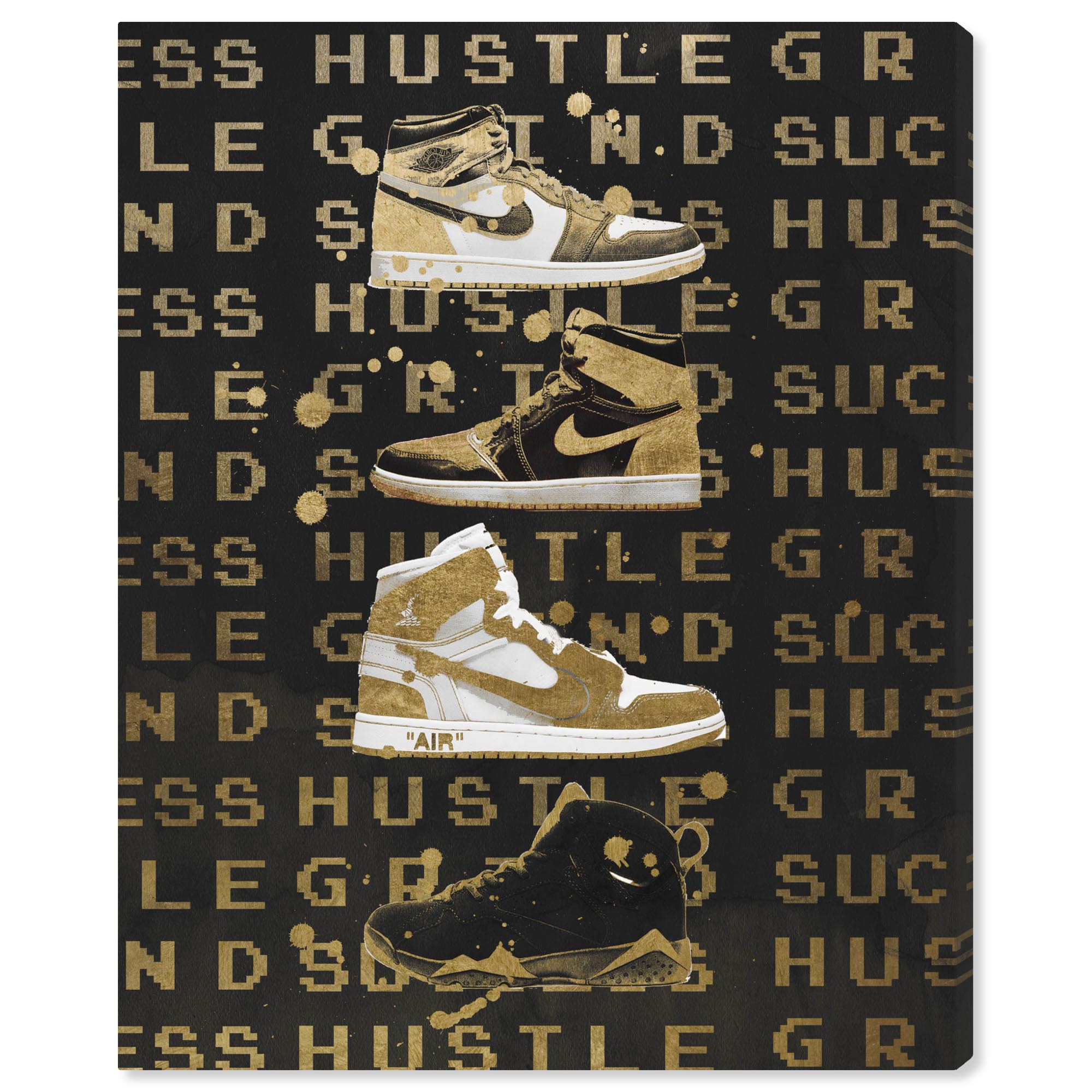 Golden Hype Sneakers Canvas Trendy Sneaker Art by Art Remedy, Gallery Wrapped, 16" x 20"