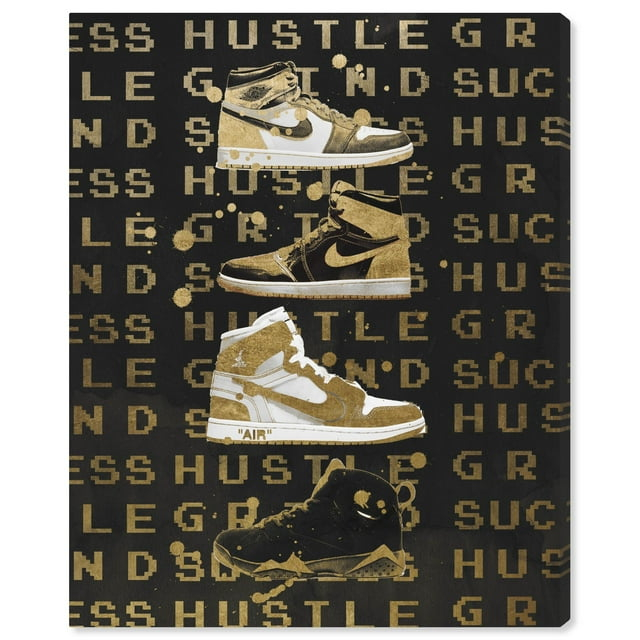 Golden Hype Sneakers Canvas Trendy Sneaker Art by Art Remedy, Gallery Wrapped, 16" x 20"