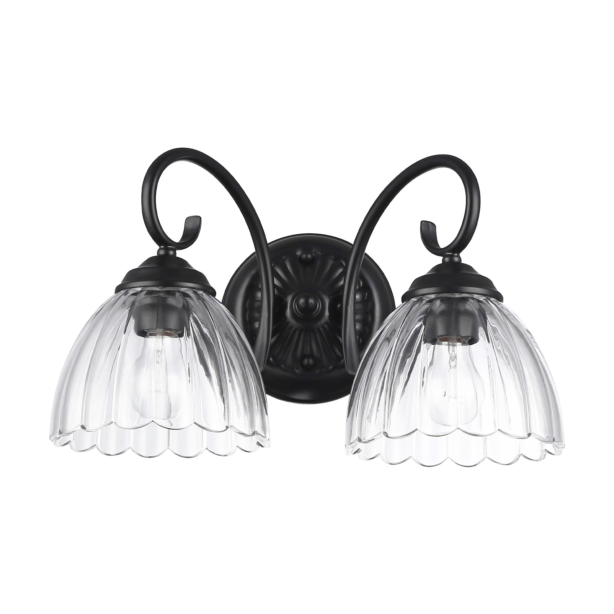 Golden Lighting 6952-BA2 BLK-CLR Audra 2-Light Vanity Light in Matte Black with Clear Glass