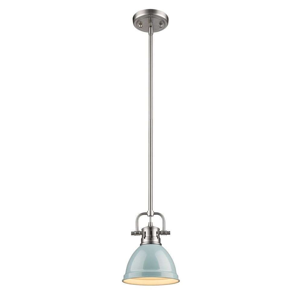 Golden Lighting Duncan 1-Light Mini Pendant in Pewter with Seafoam