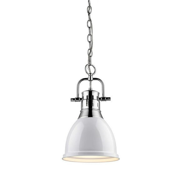 Golden Lighting Duncan 1-Light Small Pendant with Chain in Chrome with White