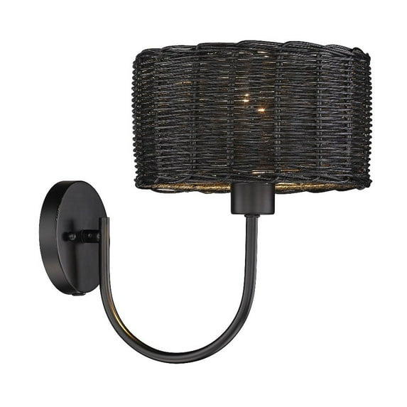 Golden Lighting Erma 1-Light Wall Sconce in Matte Black with Black Wicker