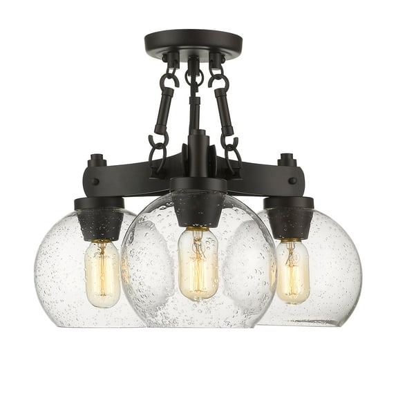 Golden Lighting Galveston 3-Light Semi-flush in Rubbed Bronze with Seeded Glass