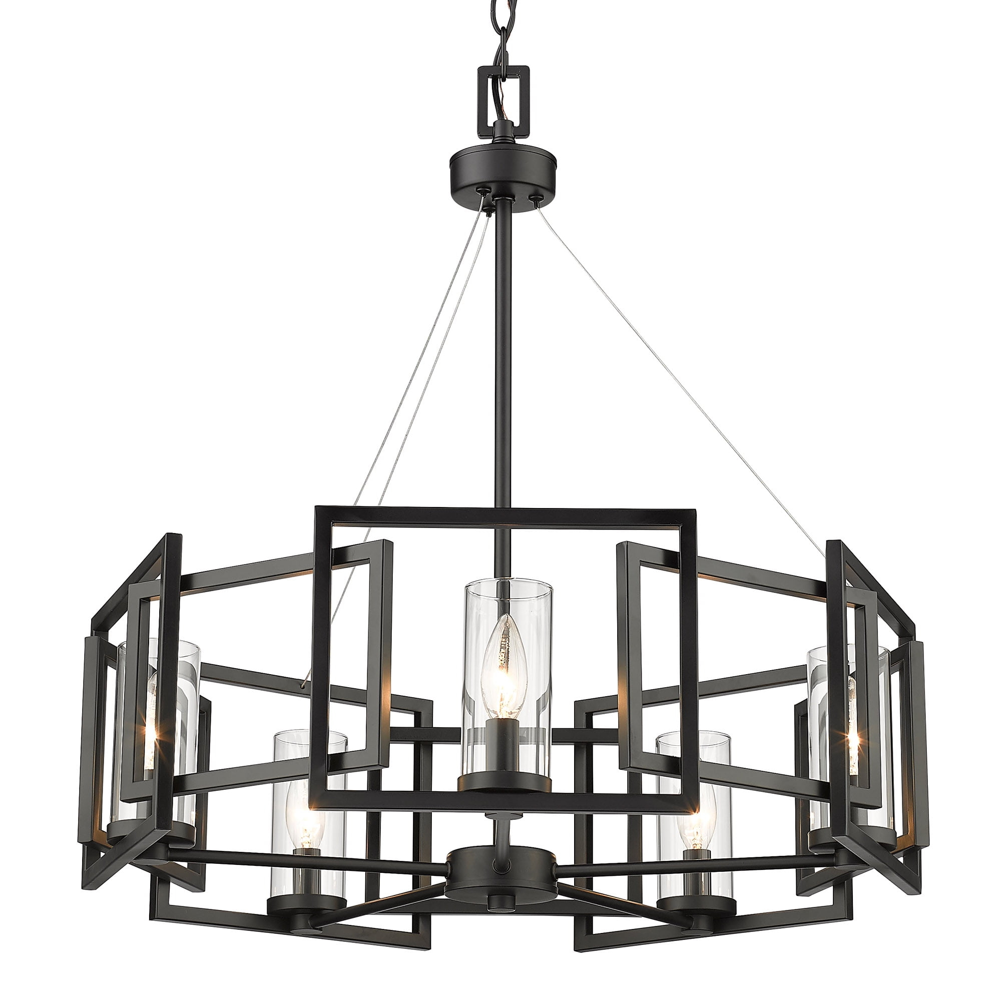 Golden Lighting Marco 5-Light Chandelier in Matte Black with Clear Glass