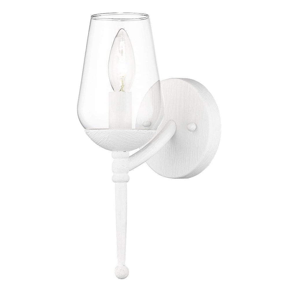 Golden Lighting Regent 1-Light Wall Sconce in Textured White Plaster with Clear Glass