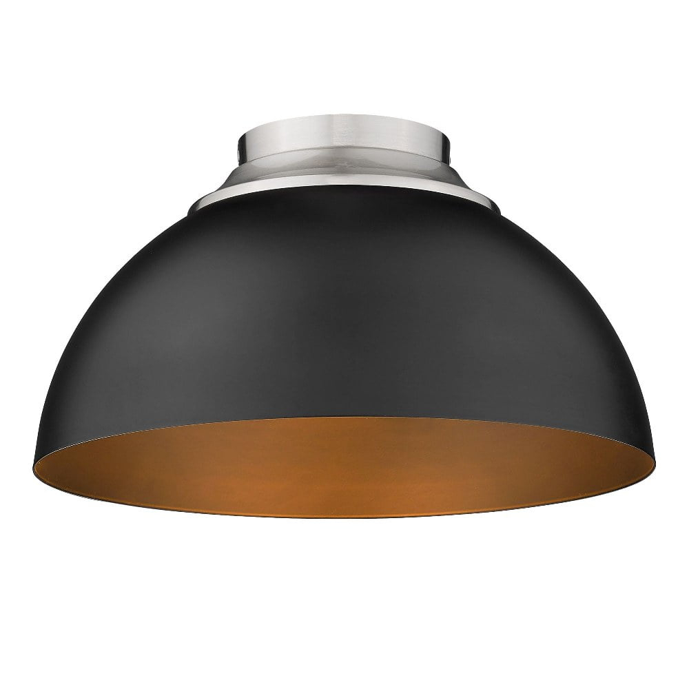 Golden Lighting Zoey 3-Light Flush Mount in Pewter with Matte Black