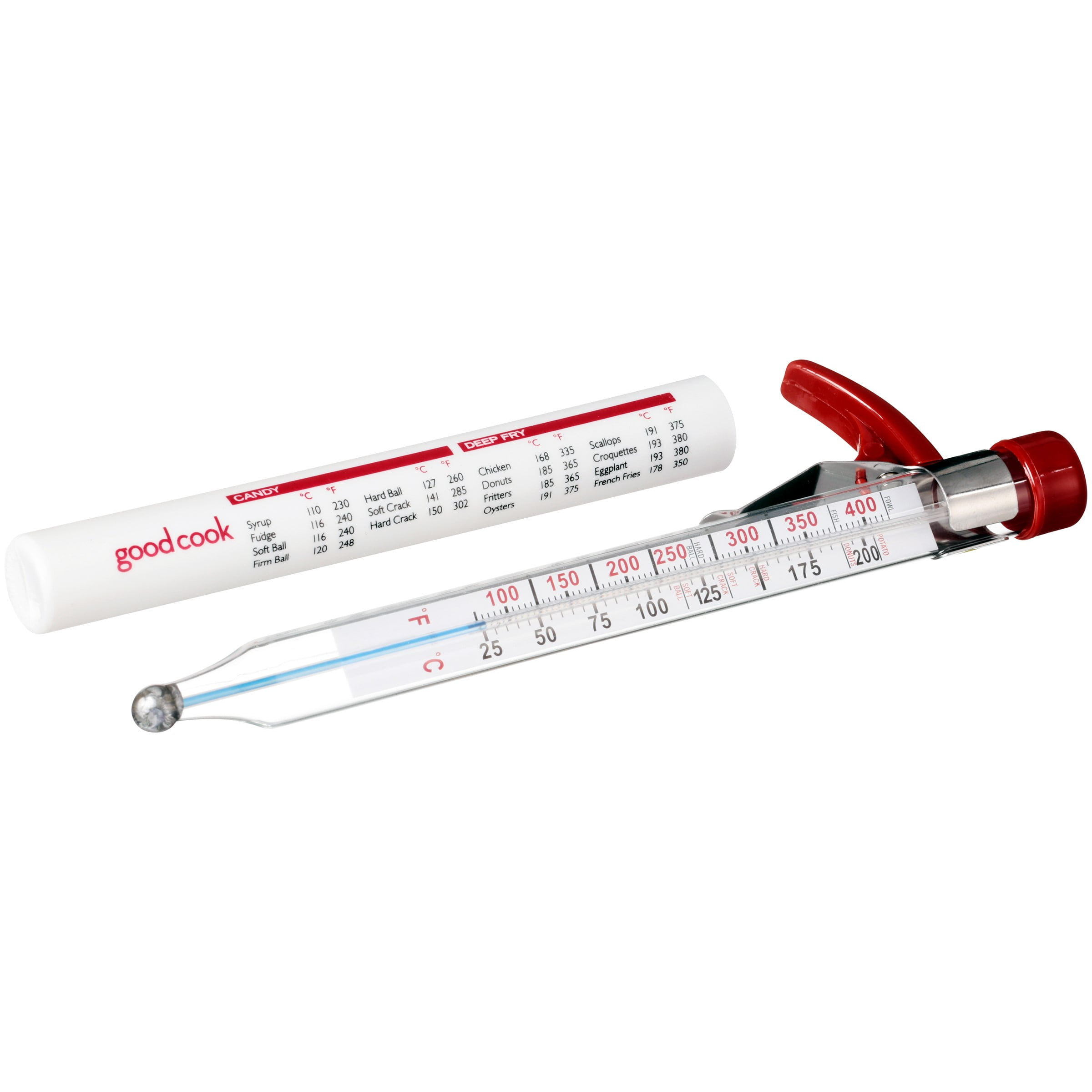 GoodCook Precision Candy and Deep Fry Thermometer with Storage Sleeve, Clear/Red