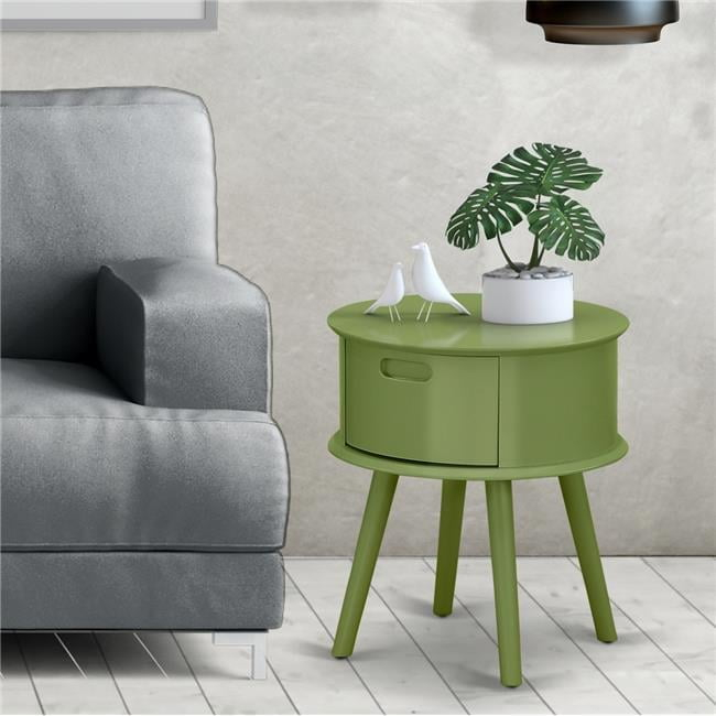 Gordon Round Night Stand End Table with Drawer - Clover Green