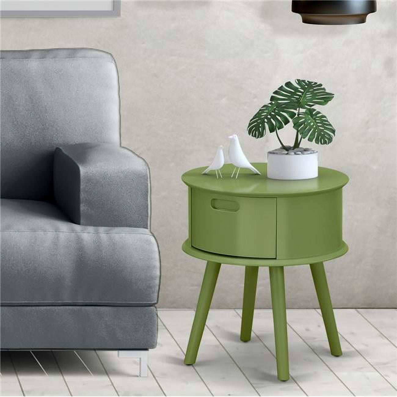 Gordon Round Night Stand End Table with Drawer - Clover Green