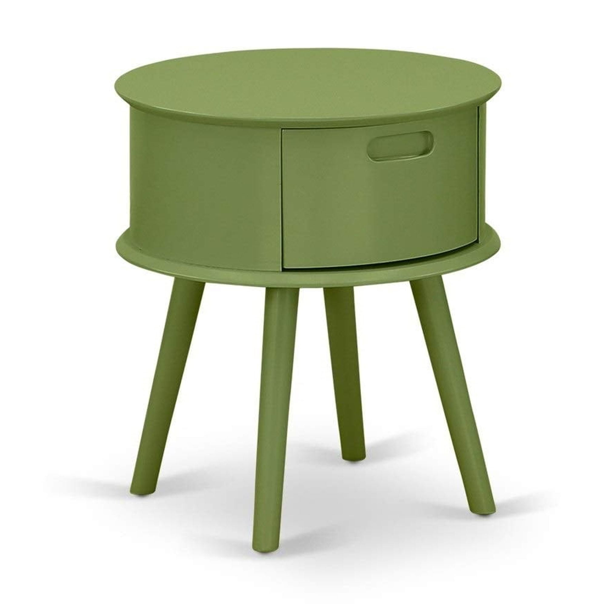 Gordon Round Night Stand End Table with Drawer - Clover Green