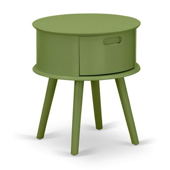 Gordon Round Night Stand End Table with Drawer - Clover Green