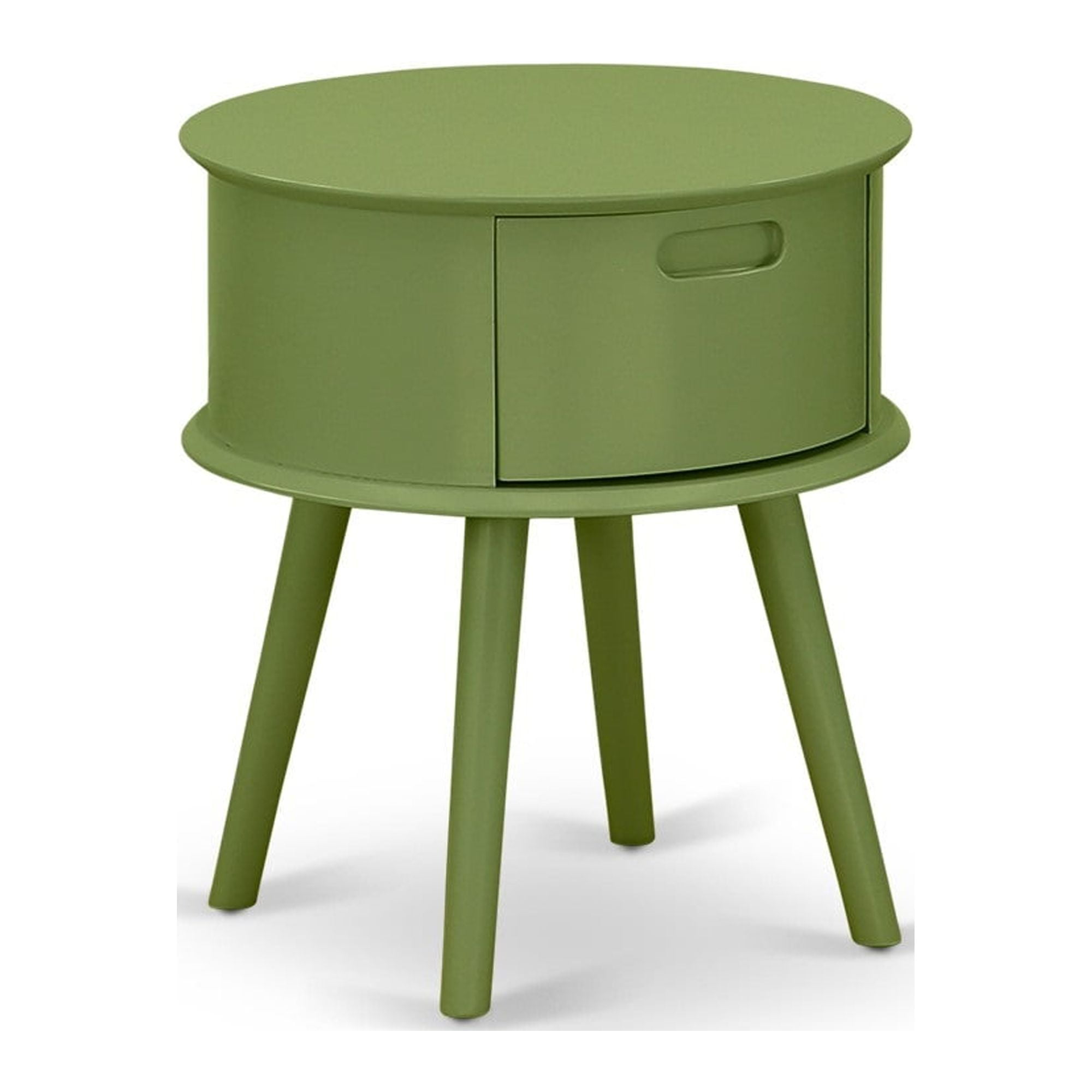 Gordon Round Night Stand End Table with Drawer - Clover Green