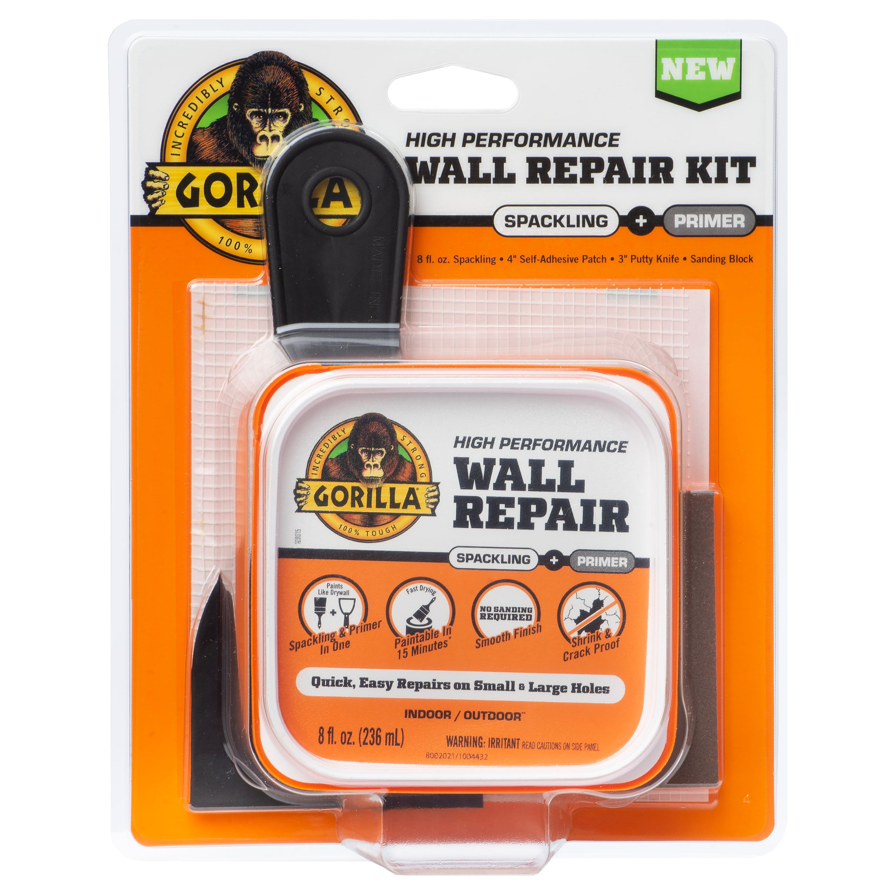 Gorilla Glue Wall Repair Kit. 4oz Spackling & Patch, 3" Putty Knife and 220 Grit Sanding Block Color