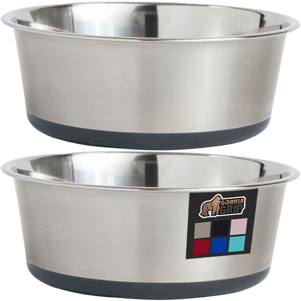 Dog Bowl Set of 2, Heavy Duty Stainless Steel Bowls by Gorilla Grip, Holds 6 Cups, Gray