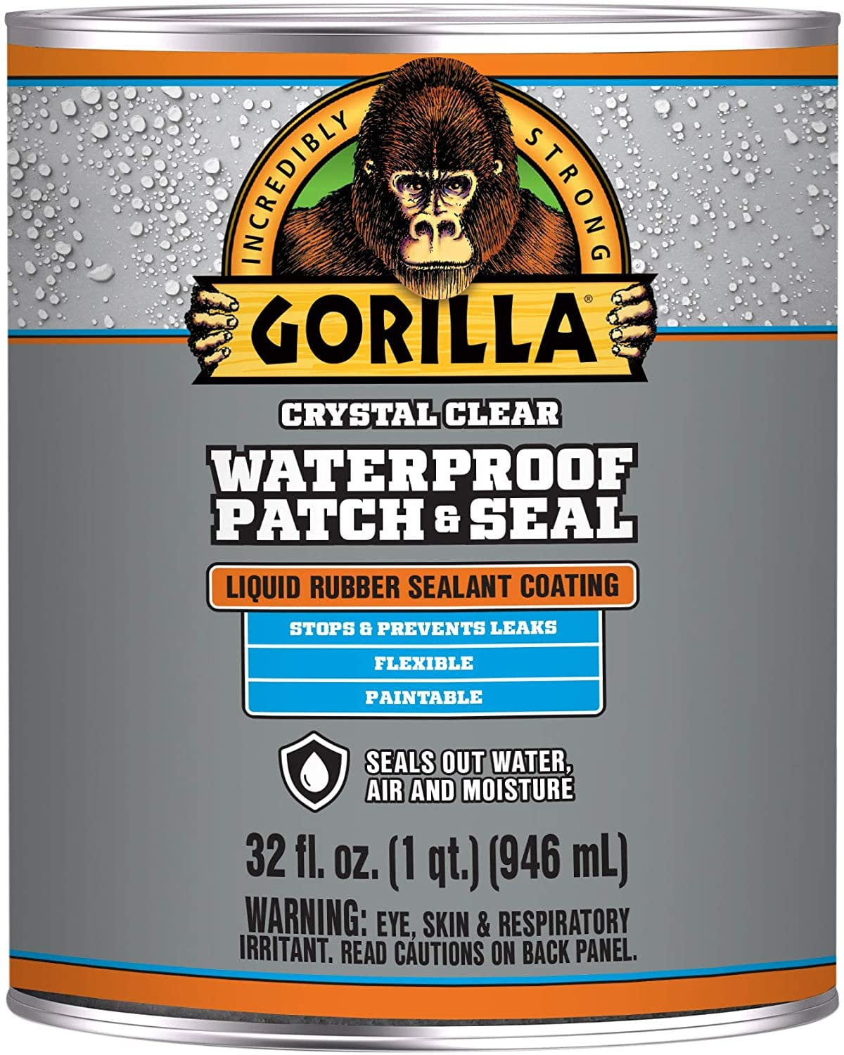 Gorilla Patch & Seal Liquid Rubber Waterproof Sealant, Crystal Clear, 32 Ounce