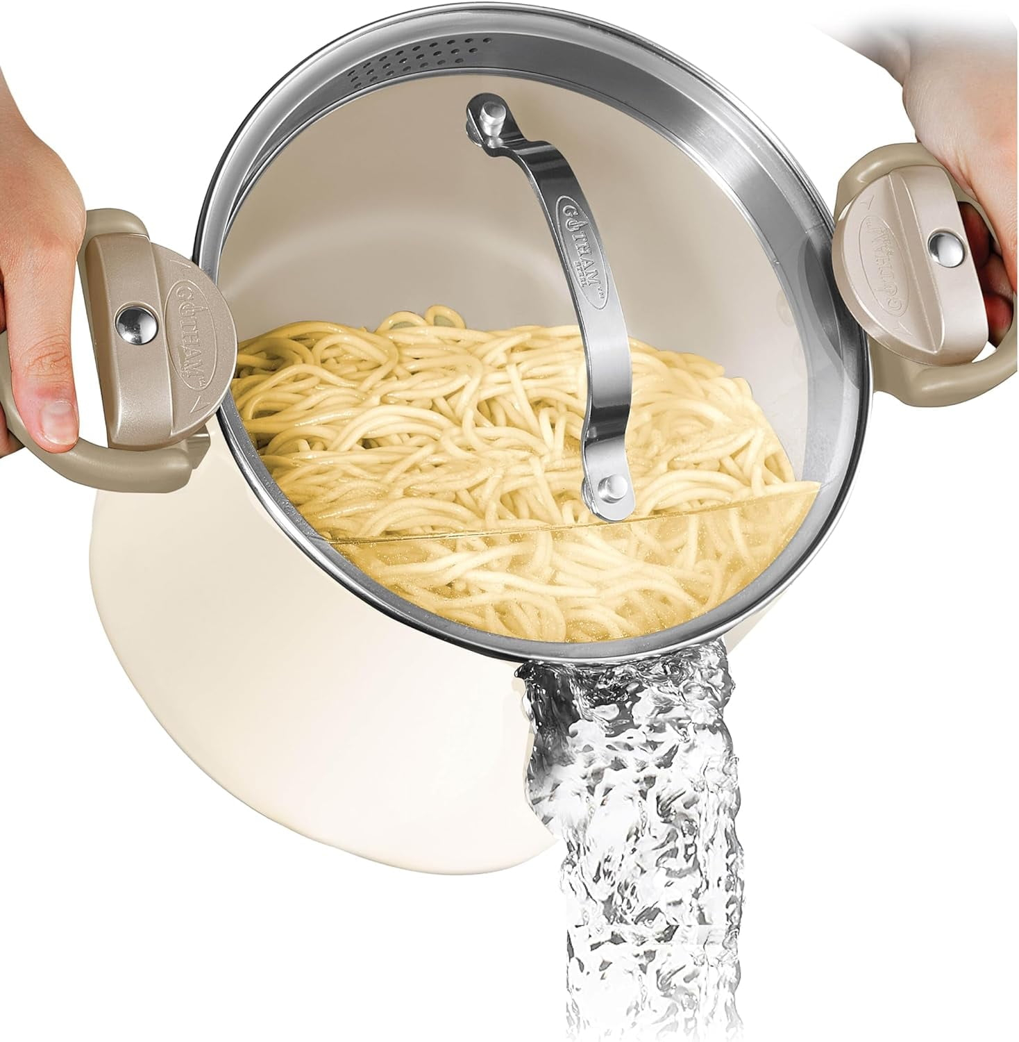 Gotham Steel Cream Ultra Nonstick Ceramic 8 Qt Pasta Pot with Strainer and Twist & Lock Handles