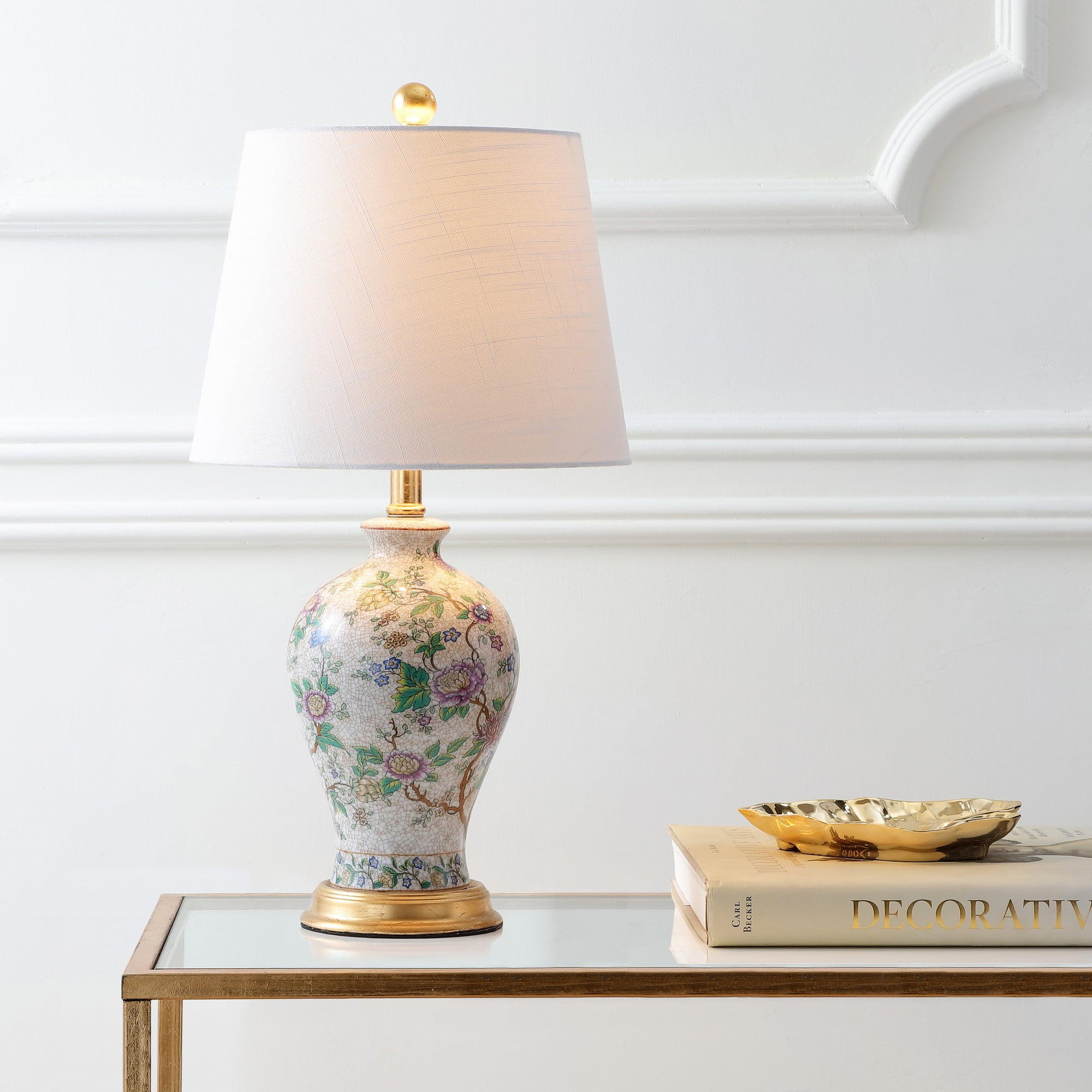 JONATHAN Y JYL3009A Grace 24" French Country Cottage Ceramic/Iron Floral Urn LED Table Lamp, Classic, Traditional, Transitional for living room, dinning room, bedroom Bulb Included, Multi/Gold