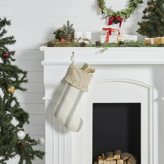 VHC Brands Grace Grain Sack Stripe Ruffled Stocking 12x20