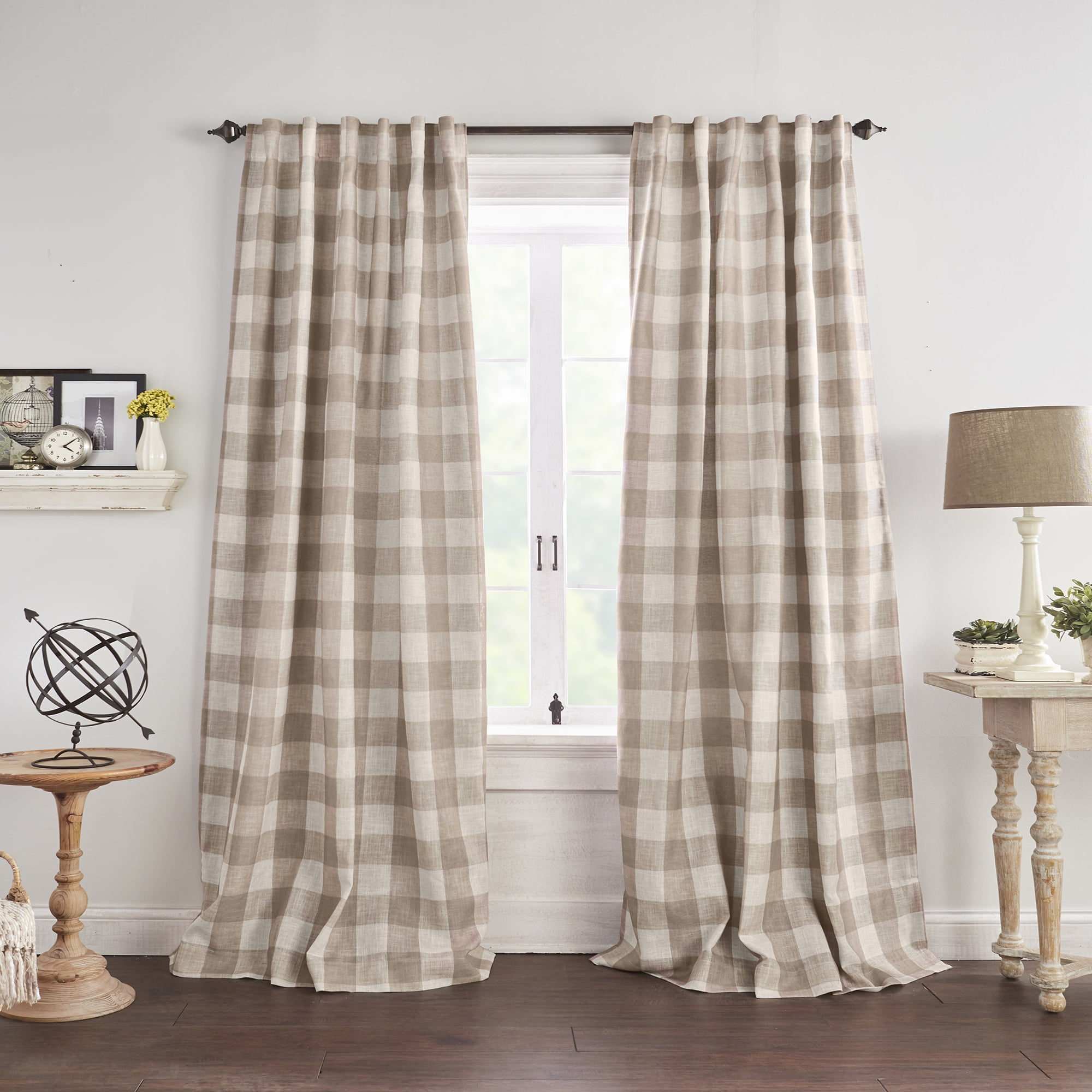 Grainger Buffalo Check Lined Room Darkening Single Window Curtain Panel - 52" x 95" - Indigo - Elrene Home Fashions