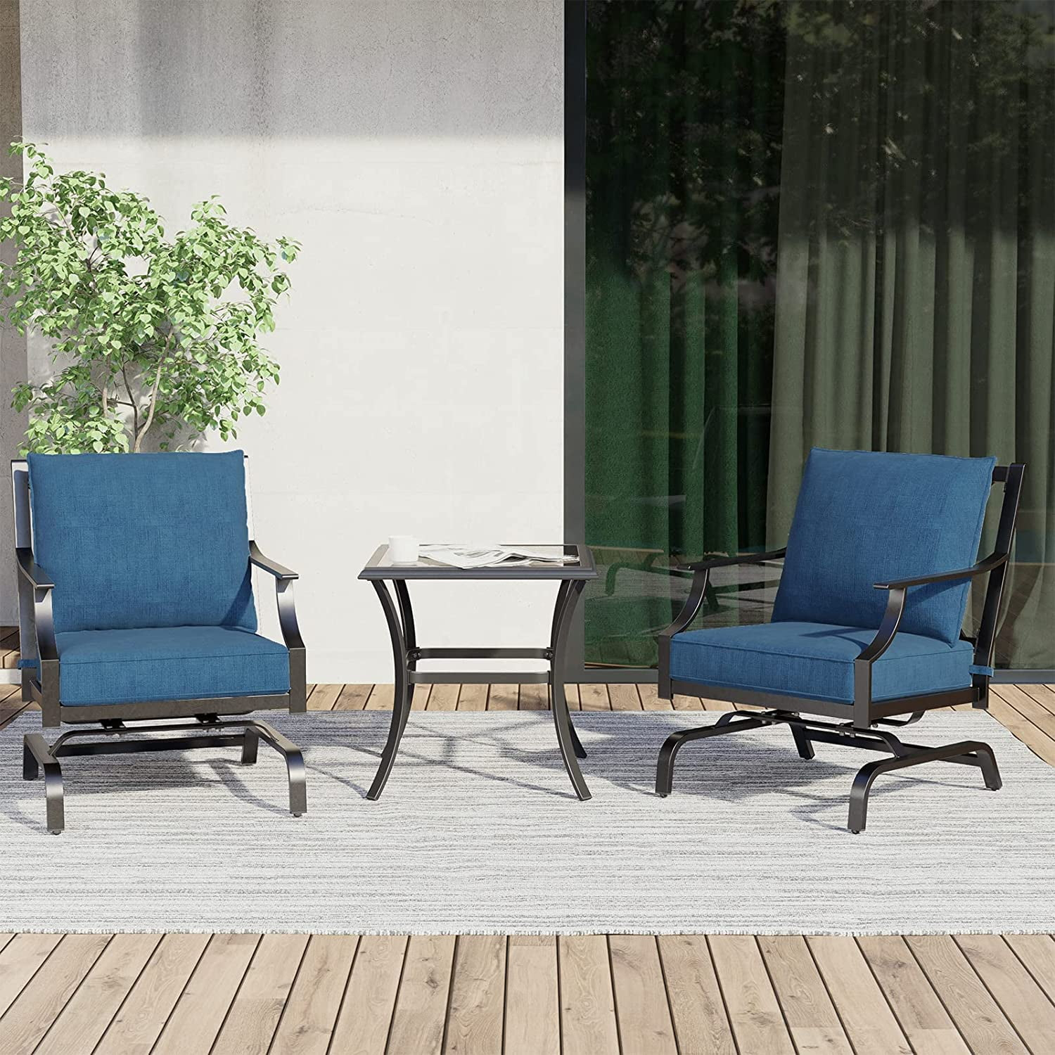 Grand Patio Outdoor 3 Piece Patio Set, 2 Single Steel Chairs with a Side Table, Peacock Blue